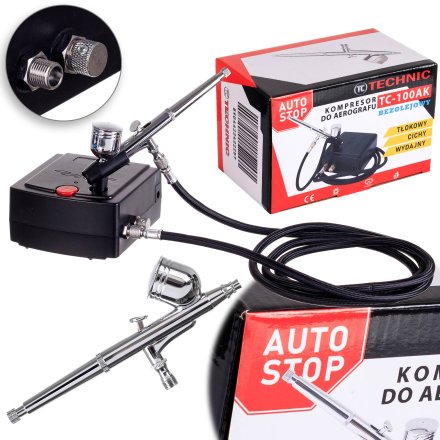 Airbrush set obsahuje tichý kompresor + Airbrush 0,3mm + Hadice Airbrush Nastavení kompresoru AUTO STOP